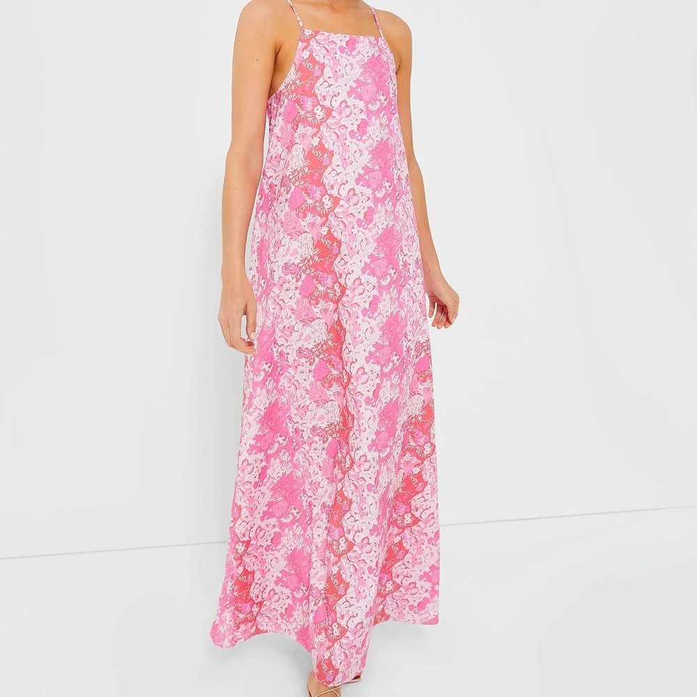 Tuckernuck Hyacinth House - Pink & Red Floral High Neck Lillie Maxi Dress